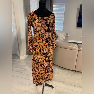 Vintage ZIBAUT silk floral print midi maxi lined dress made in France 44